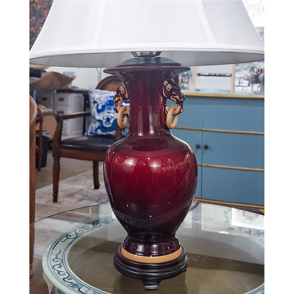 Danny's Fine Porcelain Lighting Danny's Fine Porcelain Porcelain Double Ring Handle Vase - Red Oxblood 51082-L
