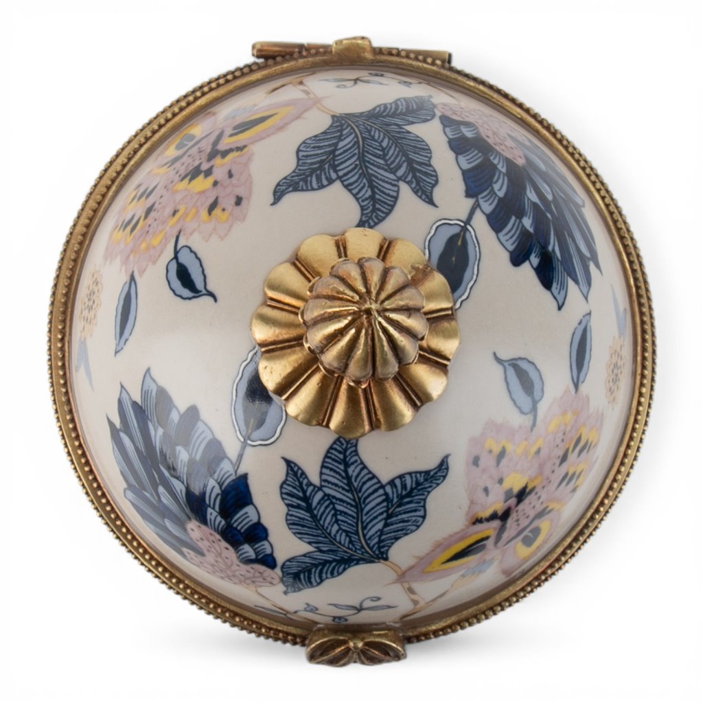 Danny's Fine Porcelain Home Decor Danny's Fine Porcelain Porcelain Egg Shaped Hinged Box with Bronze Ormolu - Silk Blossom