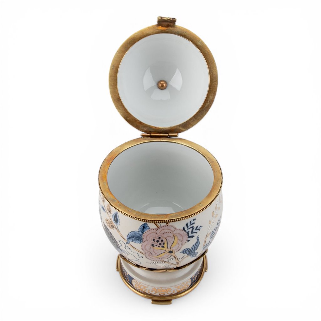 Danny's Fine Porcelain Home Decor Danny's Fine Porcelain Porcelain Egg Shaped Hinged Box with Bronze Ormolu - Silk Blossom