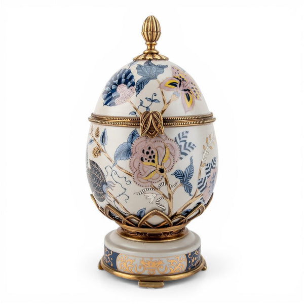 Danny's Fine Porcelain Home Decor Danny's Fine Porcelain Porcelain Egg Shaped Hinged Box with Bronze Ormolu - Silk Blossom