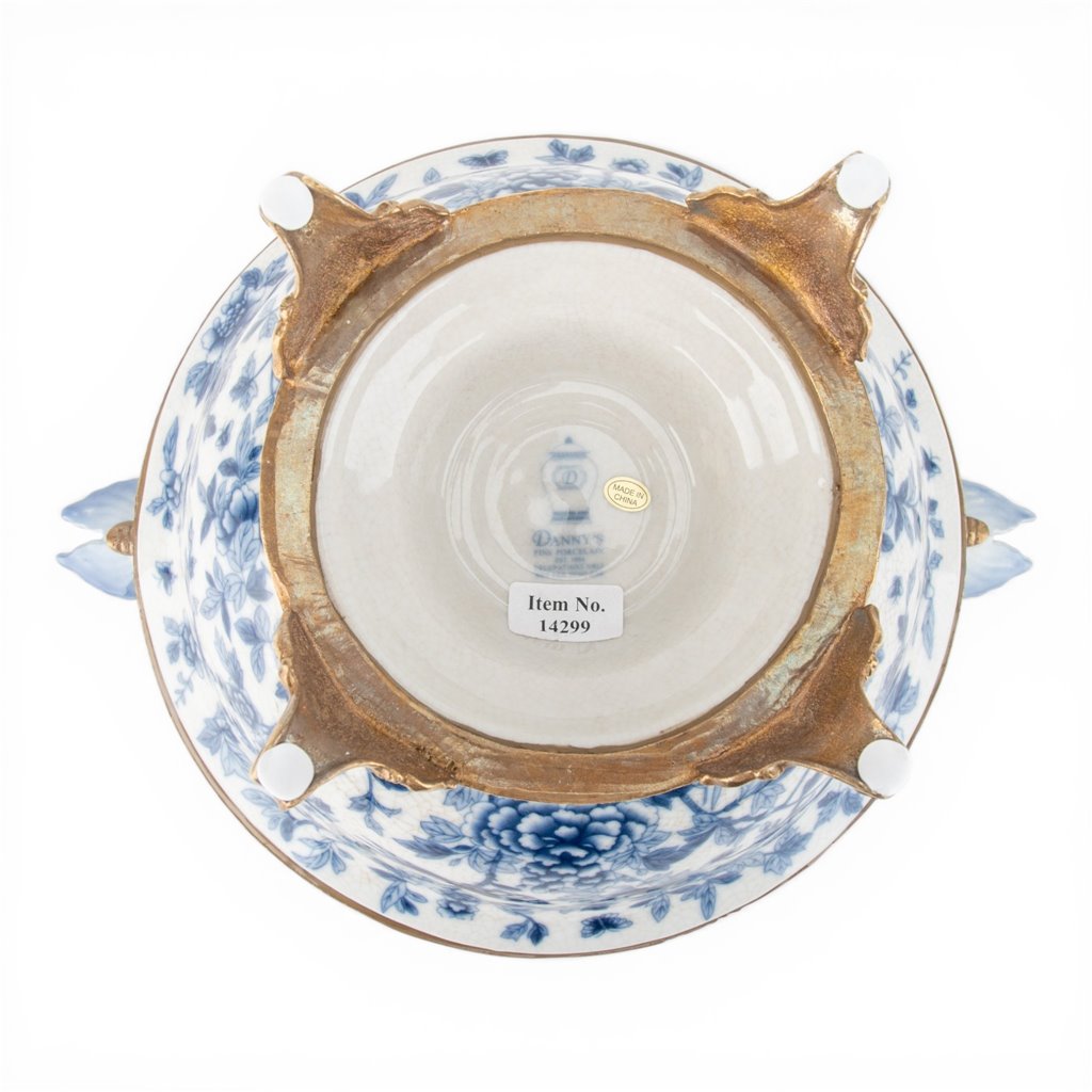 Danny's Fine Porcelain Home Decor Danny's Fine Porcelain Porcelain Footed Bowl with Butterfly Handles-Blue Bird