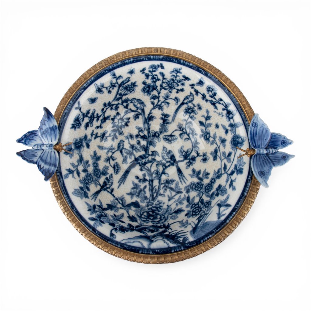 Danny's Fine Porcelain Home Decor Danny's Fine Porcelain Porcelain Footed Bowl with Butterfly Handles-Blue Bird