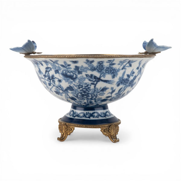 Danny's Fine Porcelain Home Decor Danny's Fine Porcelain Porcelain Footed Bowl with Butterfly Handles-Blue Bird