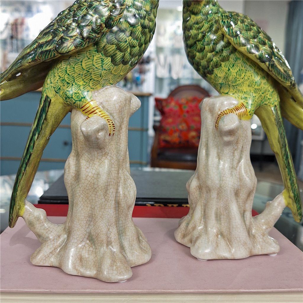 Danny's Fine Porcelain Home Decor Danny's Fine Porcelain Porcelain Green Parrot Candleholder Pair