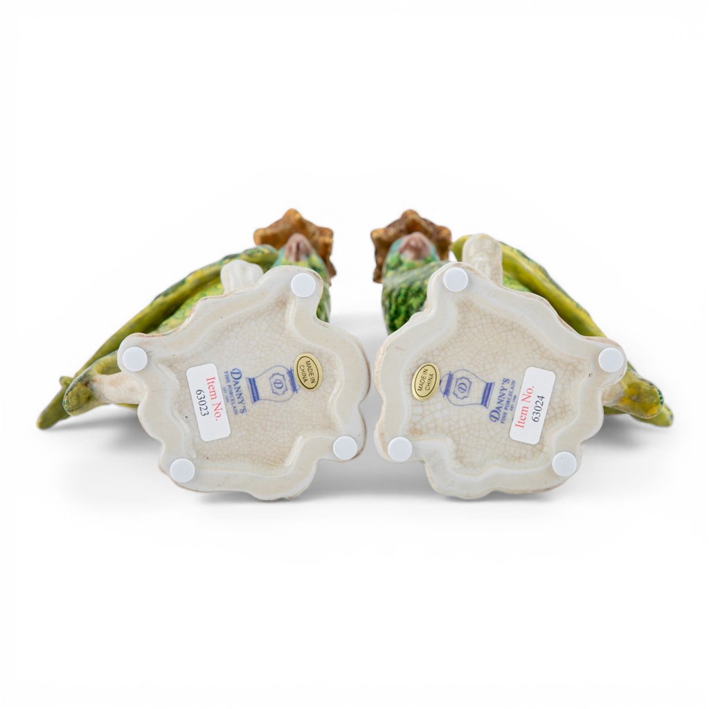 Danny's Fine Porcelain Home Decor Danny's Fine Porcelain Porcelain Green Parrot Candleholder Pair