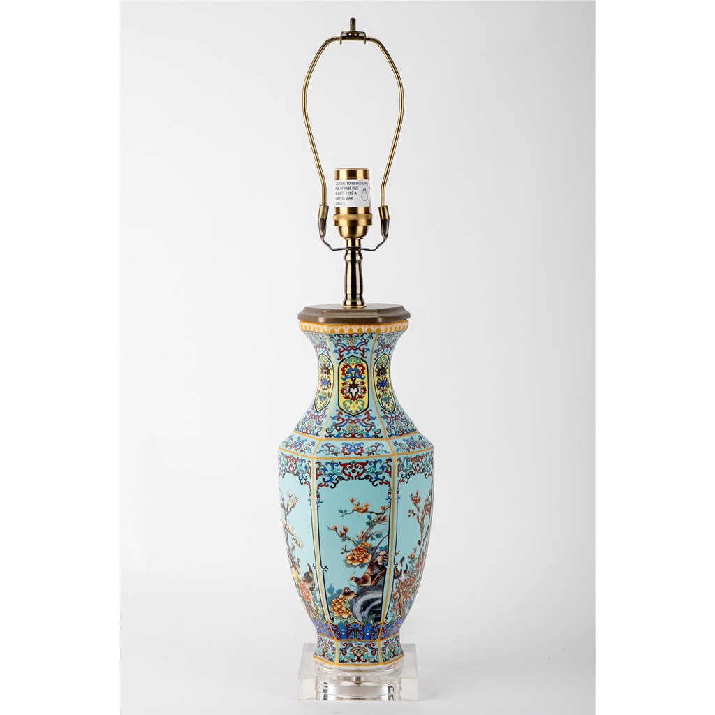 Danny's Fine Porcelain Home Decor Danny's Fine Porcelain Porcelain Hexagonal Lamp – Bird & Floral Motif
