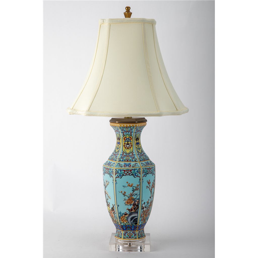 Danny's Fine Porcelain Home Decor Danny's Fine Porcelain Porcelain Hexagonal Lamp – Bird & Floral Motif