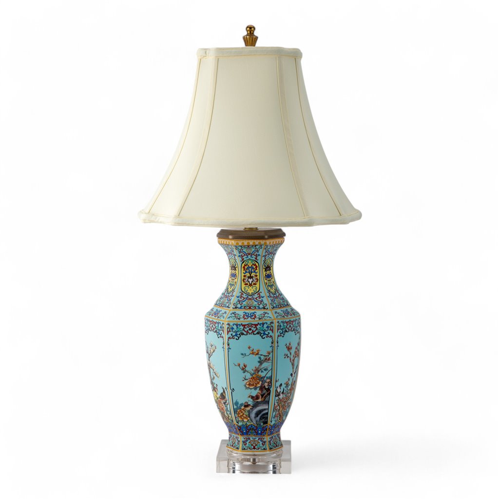 Danny's Fine Porcelain Home Decor Danny's Fine Porcelain Porcelain Hexagonal Lamp – Bird & Floral Motif