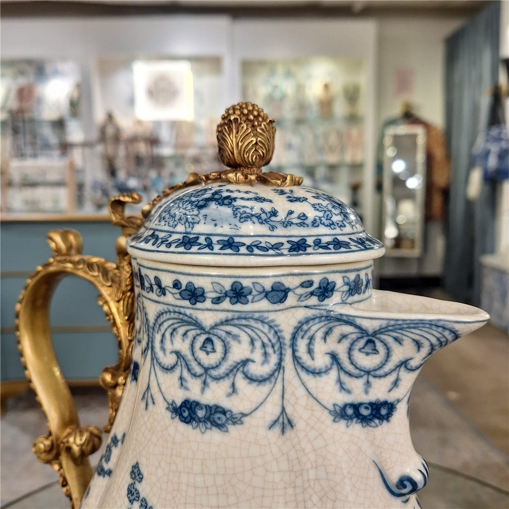 Danny's Fine Porcelain Home Decor Danny's Fine Porcelain Porcelain Hinged Lidded Pitcher with Bronze Ormolu - Blue Scroll