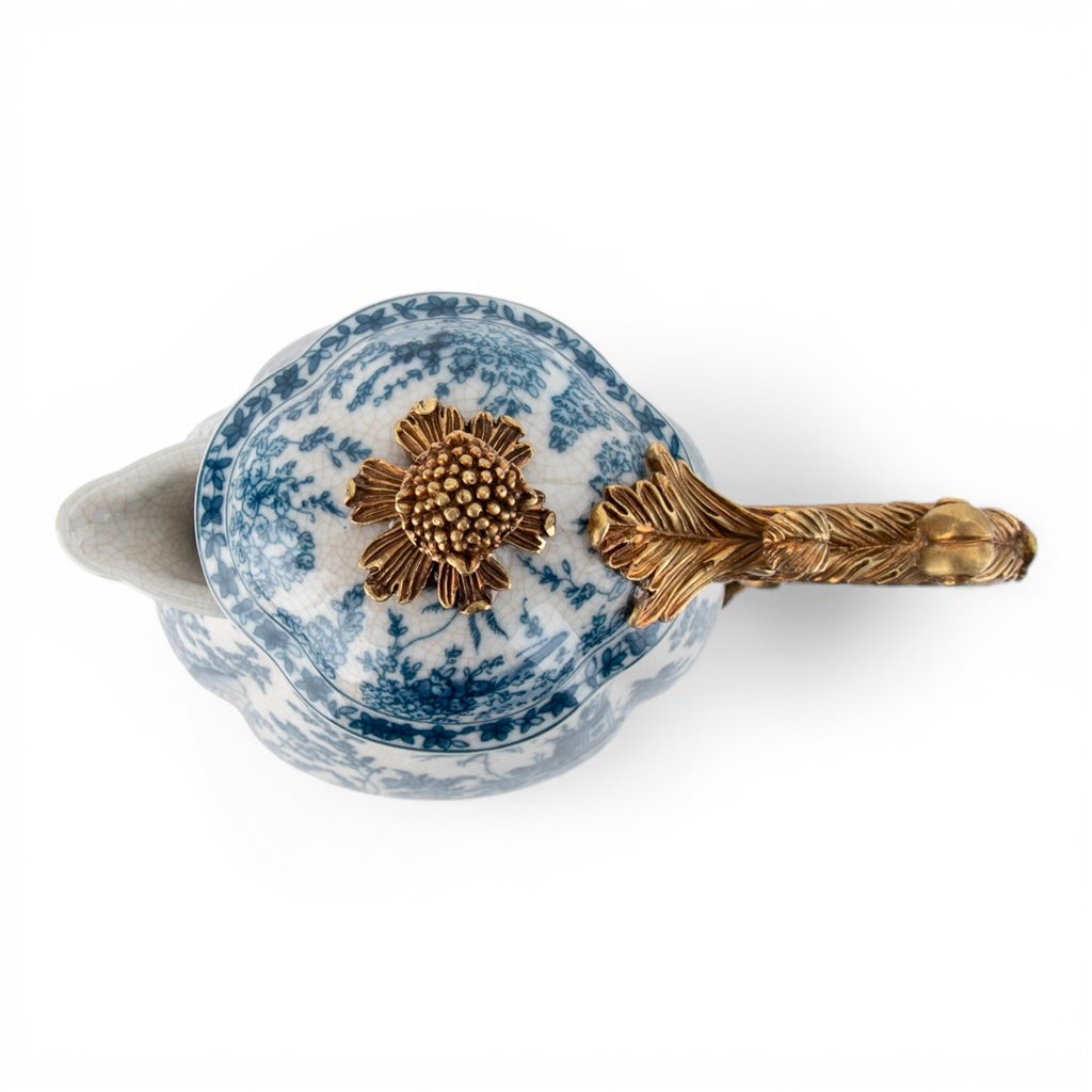 Danny's Fine Porcelain Home Decor Danny's Fine Porcelain Porcelain Hinged Lidded Pitcher with Bronze Ormolu - Blue Scroll