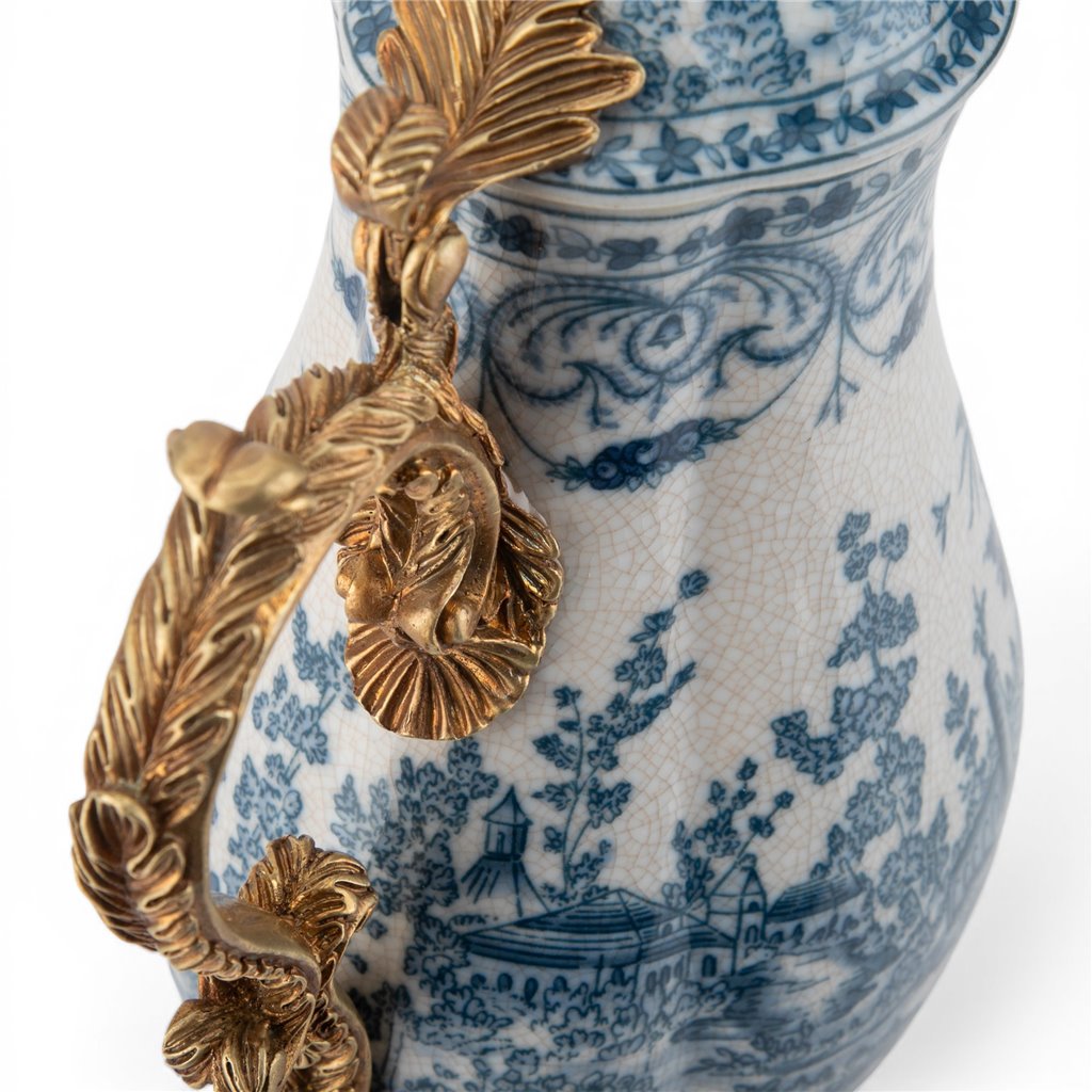 Danny's Fine Porcelain Home Decor Danny's Fine Porcelain Porcelain Hinged Lidded Pitcher with Bronze Ormolu - Blue Scroll