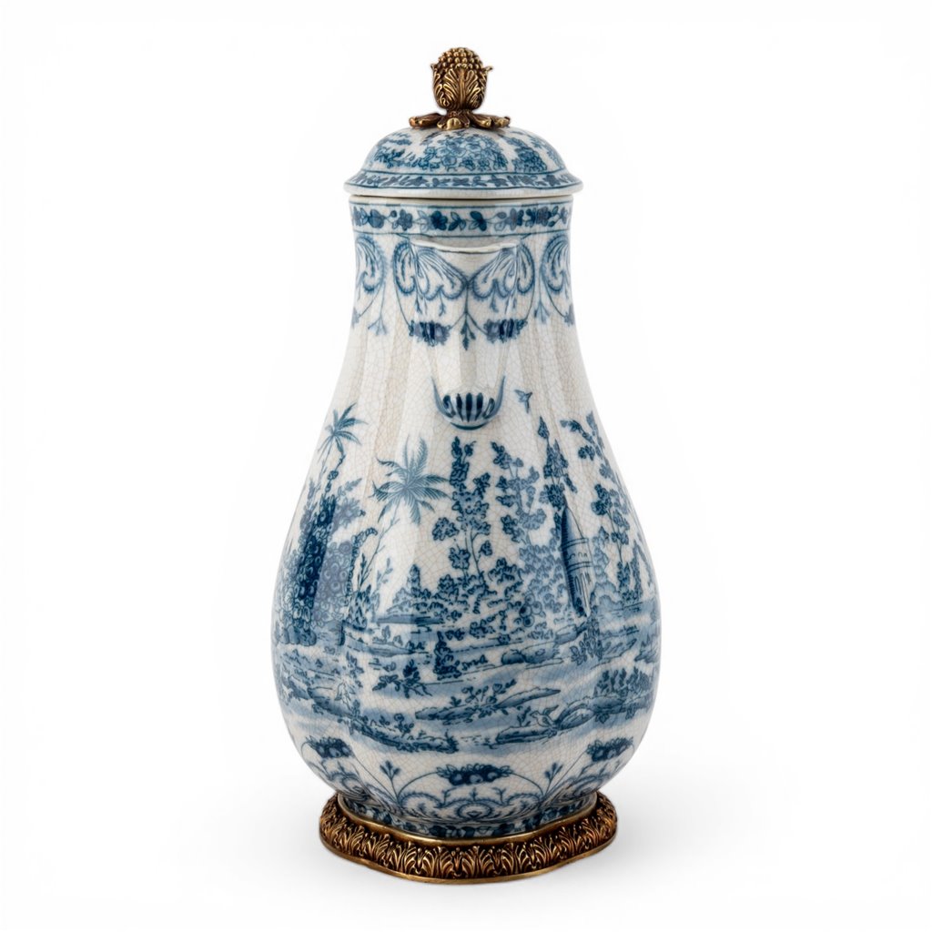Danny's Fine Porcelain Home Decor Danny's Fine Porcelain Porcelain Hinged Lidded Pitcher with Bronze Ormolu - Blue Scroll
