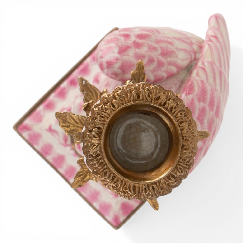 Danny's Fine Porcelain Home Decor Danny's Fine Porcelain Porcelain Left-Facing Parrot Candle Holder with Ormolu-Pink Floral