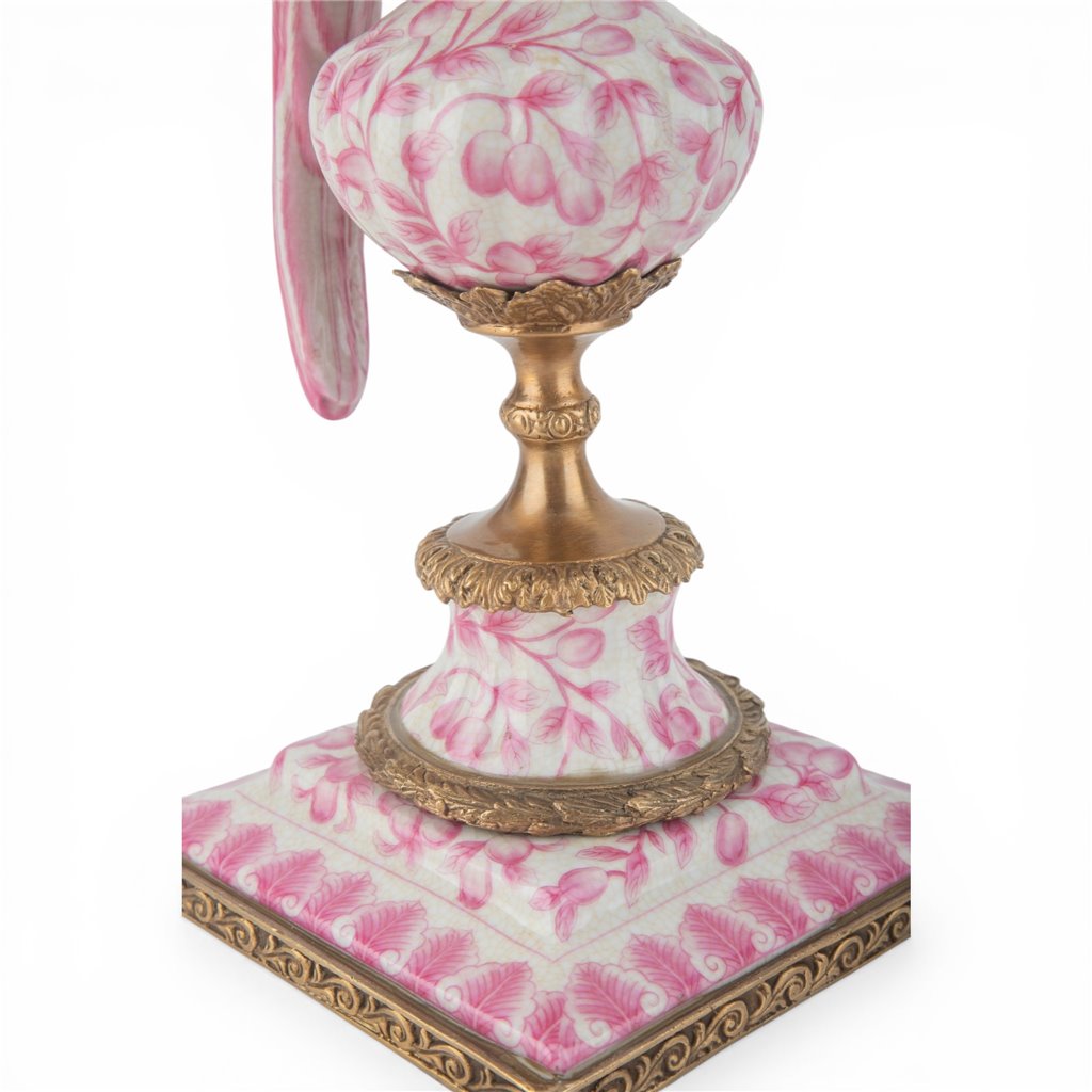 Danny's Fine Porcelain Home Decor Danny's Fine Porcelain Porcelain Left-Facing Parrot Candle Holder with Ormolu-Pink Floral