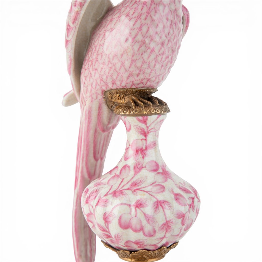 Danny's Fine Porcelain Home Decor Danny's Fine Porcelain Porcelain Left-Facing Parrot Candle Holder with Ormolu-Pink Floral