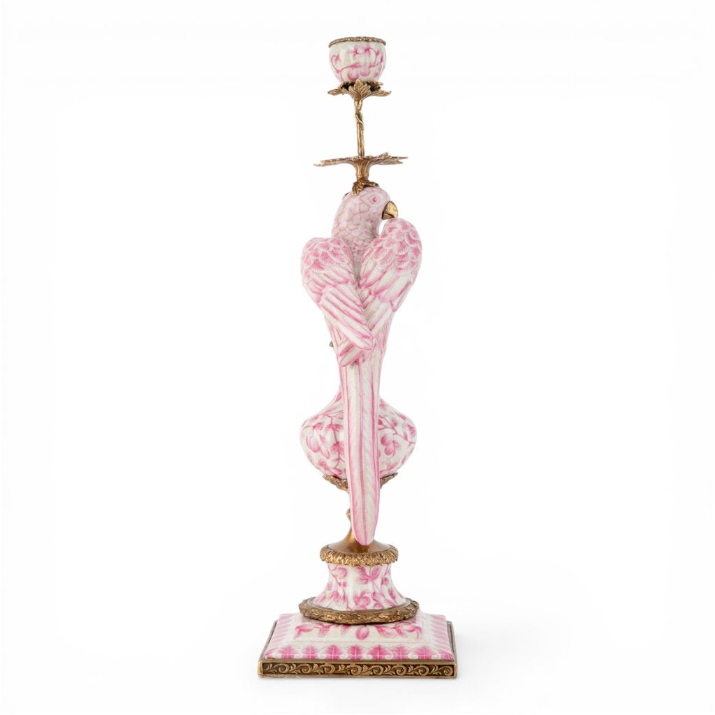 Danny's Fine Porcelain Home Decor Danny's Fine Porcelain Porcelain Left-Facing Parrot Candle Holder with Ormolu-Pink Floral