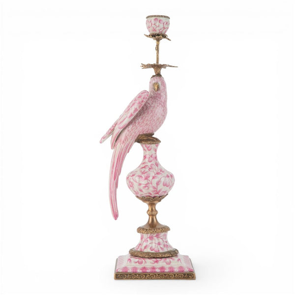 Danny's Fine Porcelain Home Decor Danny's Fine Porcelain Porcelain Left-Facing Parrot Candle Holder with Ormolu-Pink Floral