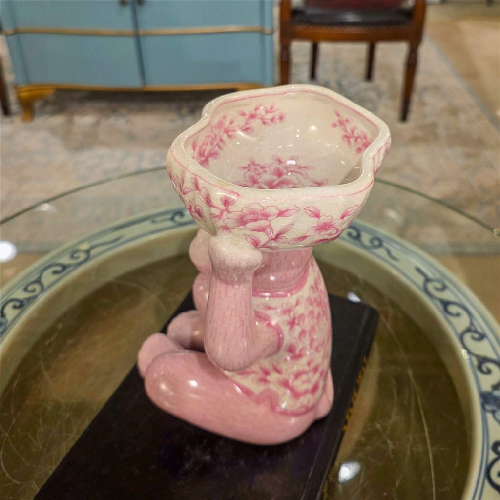 Danny's Fine Porcelain Home Decor Danny's Fine Porcelain Porcelain Monkey Figure Bowl-Pink Floral