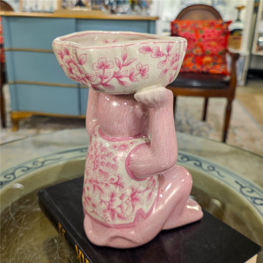 Danny's Fine Porcelain Home Decor Danny's Fine Porcelain Porcelain Monkey Figure Bowl-Pink Floral