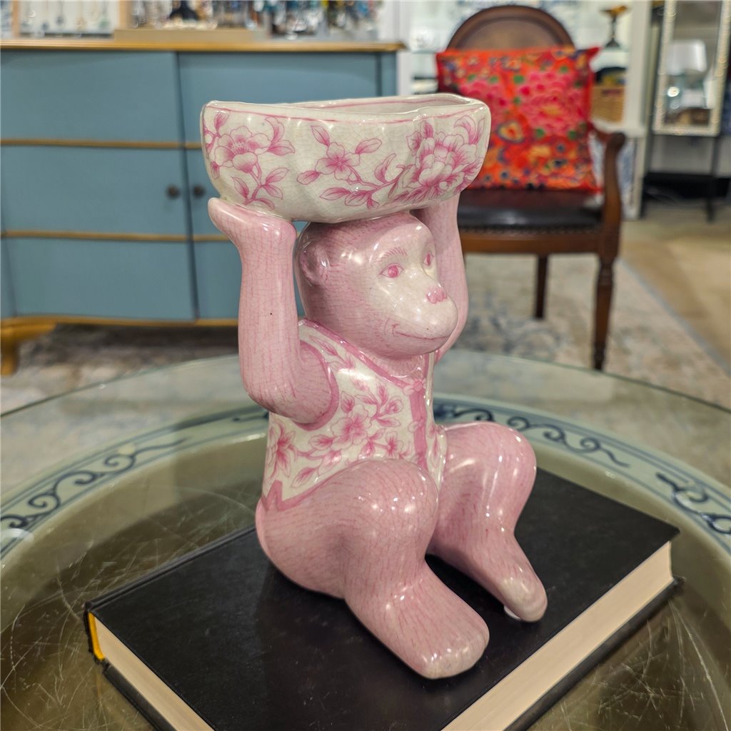 Danny's Fine Porcelain Home Decor Danny's Fine Porcelain Porcelain Monkey Figure Bowl-Pink Floral