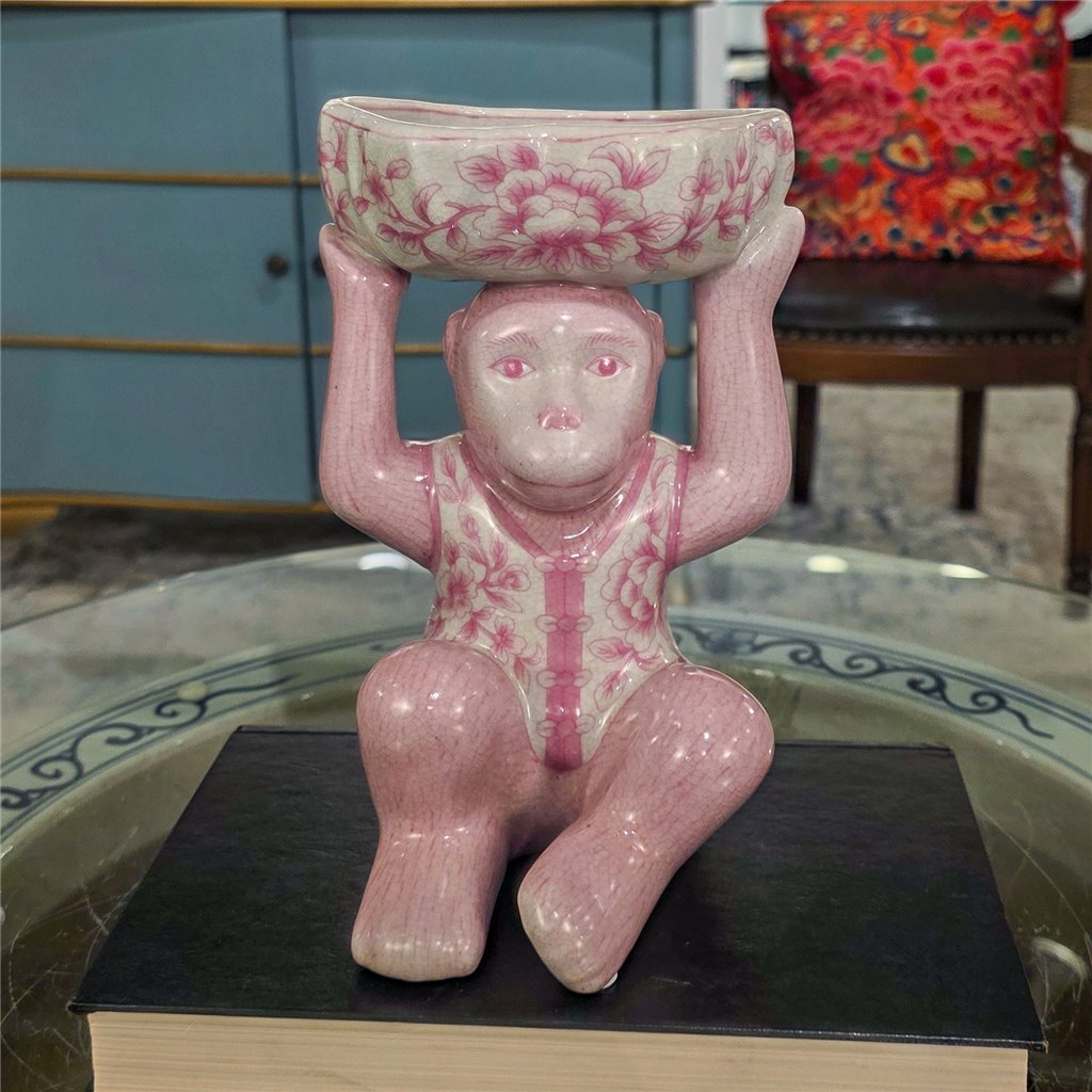 Danny's Fine Porcelain Home Decor Danny's Fine Porcelain Porcelain Monkey Figure Bowl-Pink Floral