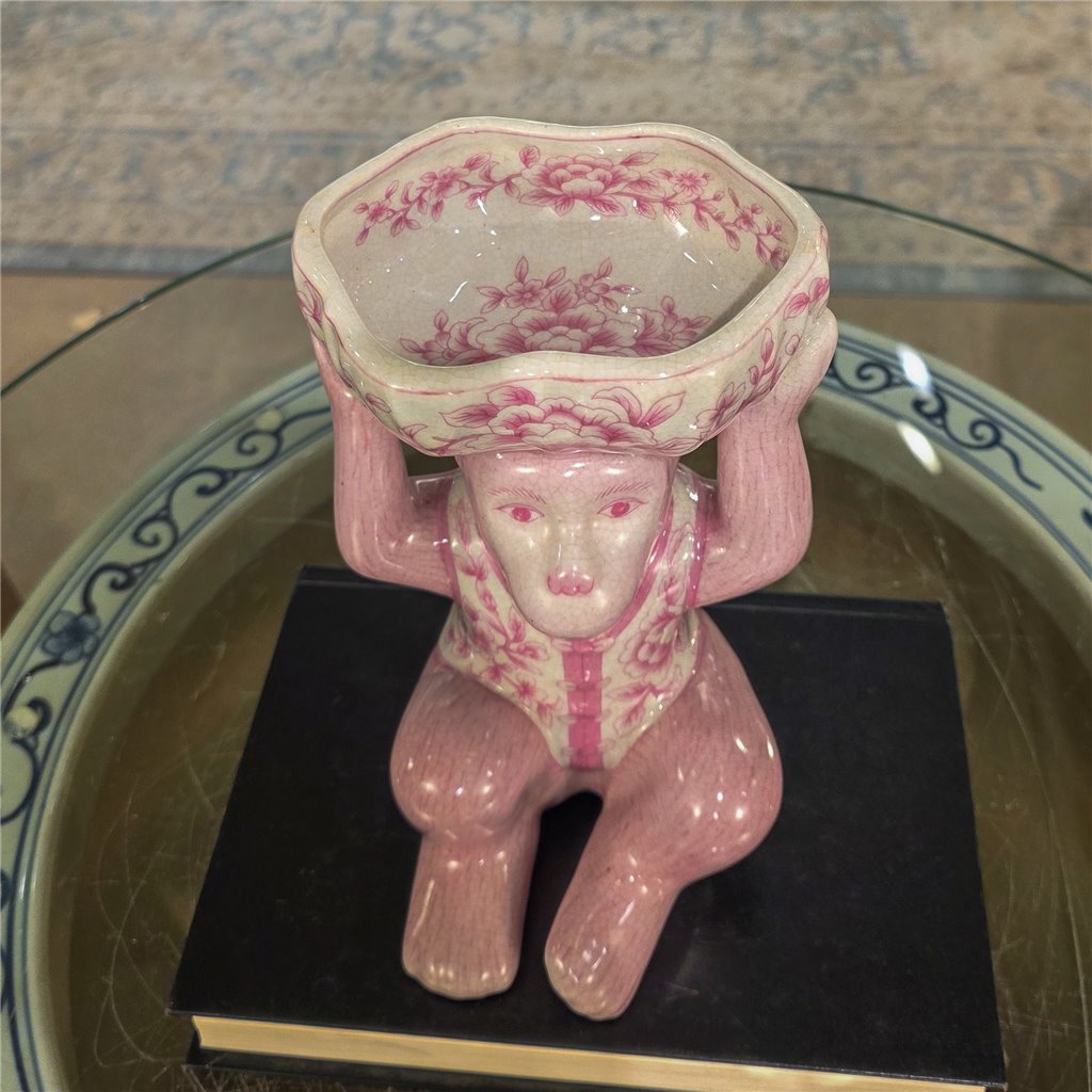 Danny's Fine Porcelain Home Decor Danny's Fine Porcelain Porcelain Monkey Figure Bowl-Pink Floral