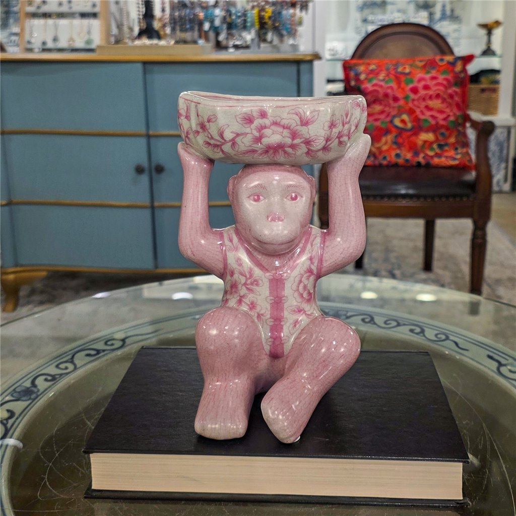 Danny's Fine Porcelain Home Decor Danny's Fine Porcelain Porcelain Monkey Figure Bowl-Pink Floral