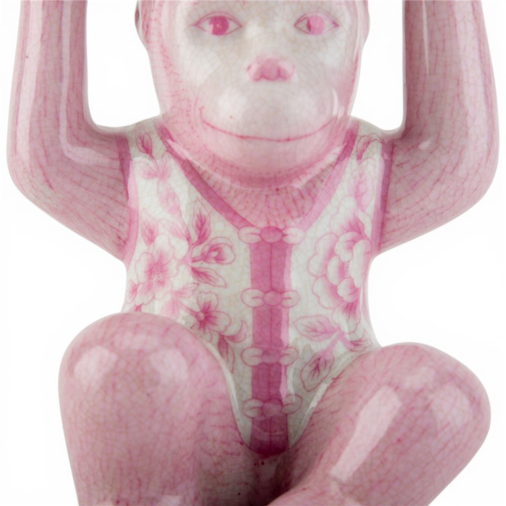 Danny's Fine Porcelain Home Decor Danny's Fine Porcelain Porcelain Monkey Figure Bowl-Pink Floral