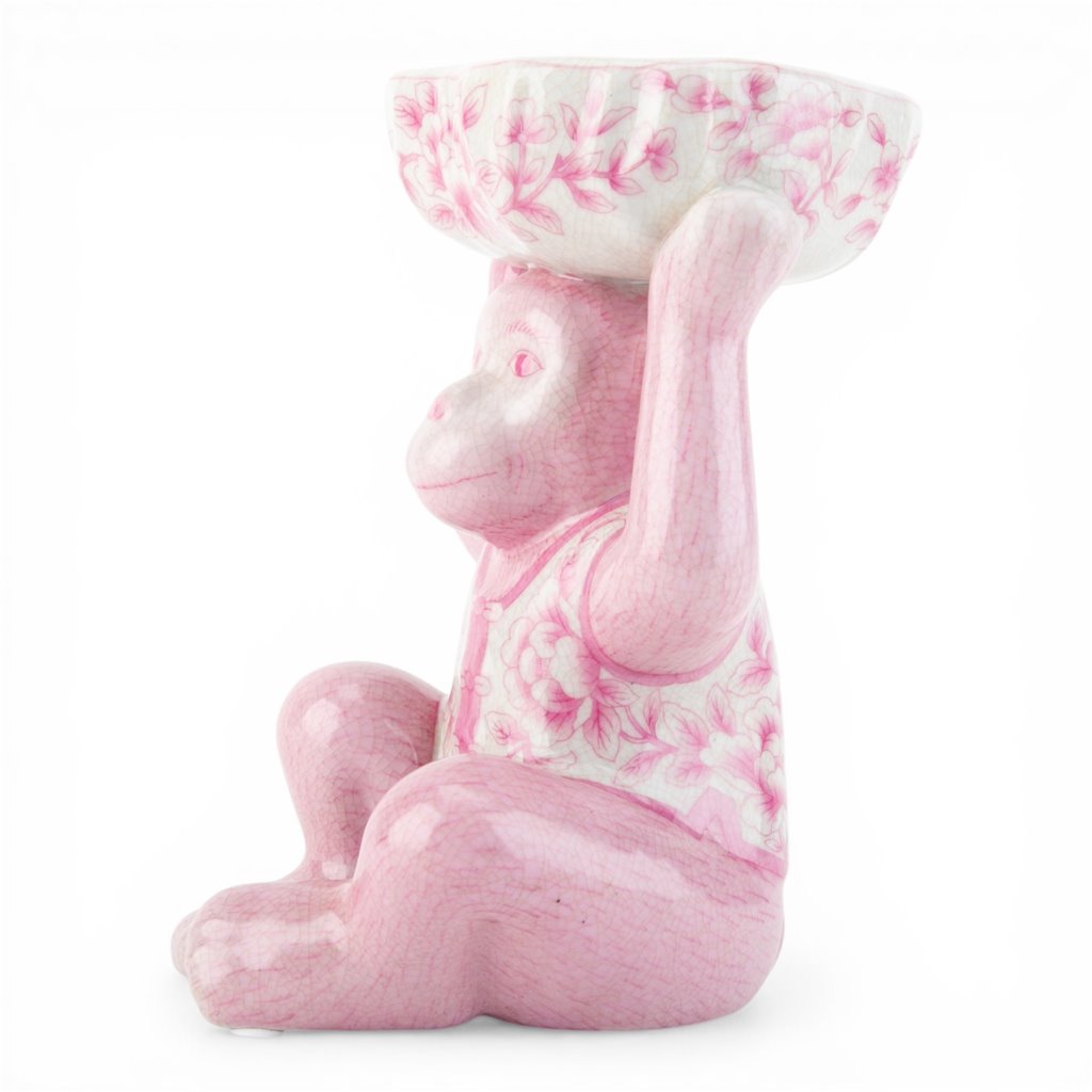 Danny's Fine Porcelain Home Decor Danny's Fine Porcelain Porcelain Monkey Figure Bowl-Pink Floral