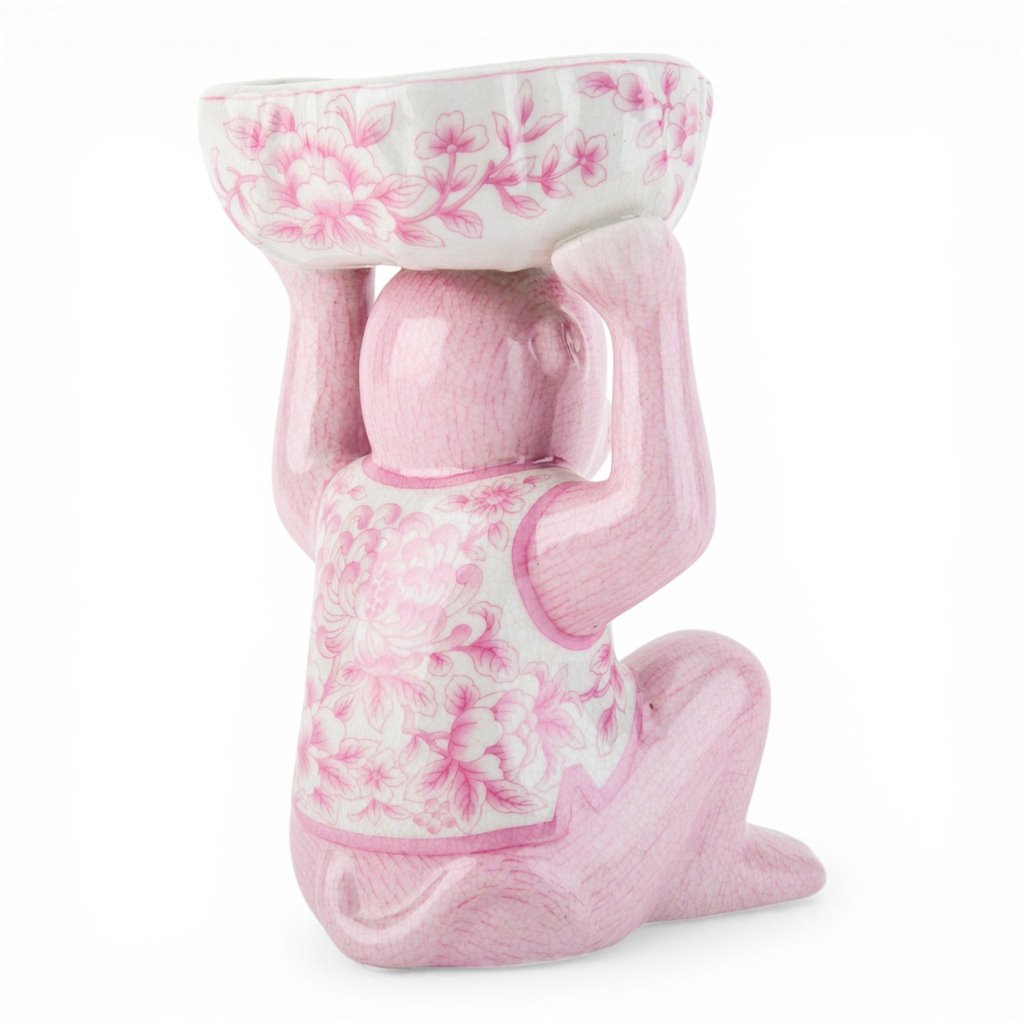 Danny's Fine Porcelain Home Decor Danny's Fine Porcelain Porcelain Monkey Figure Bowl-Pink Floral