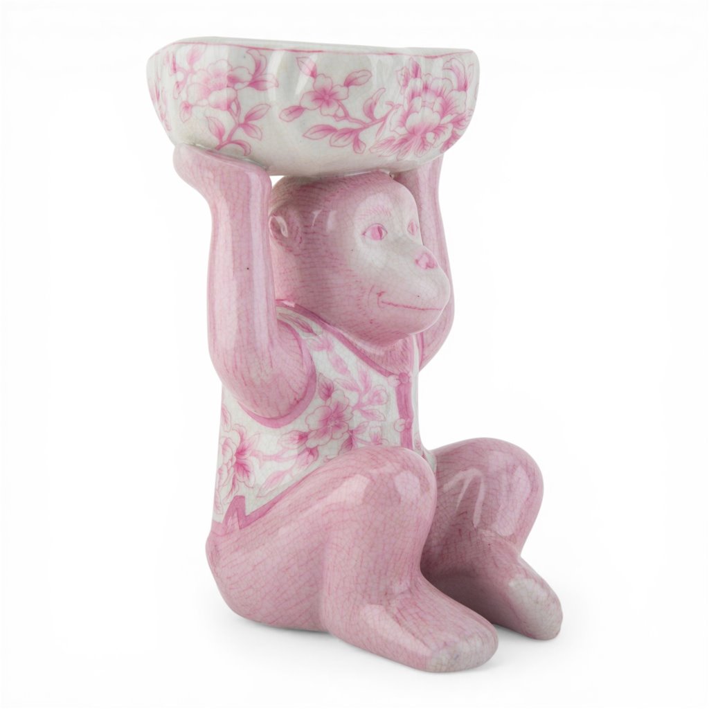 Danny's Fine Porcelain Home Decor Danny's Fine Porcelain Porcelain Monkey Figure Bowl-Pink Floral