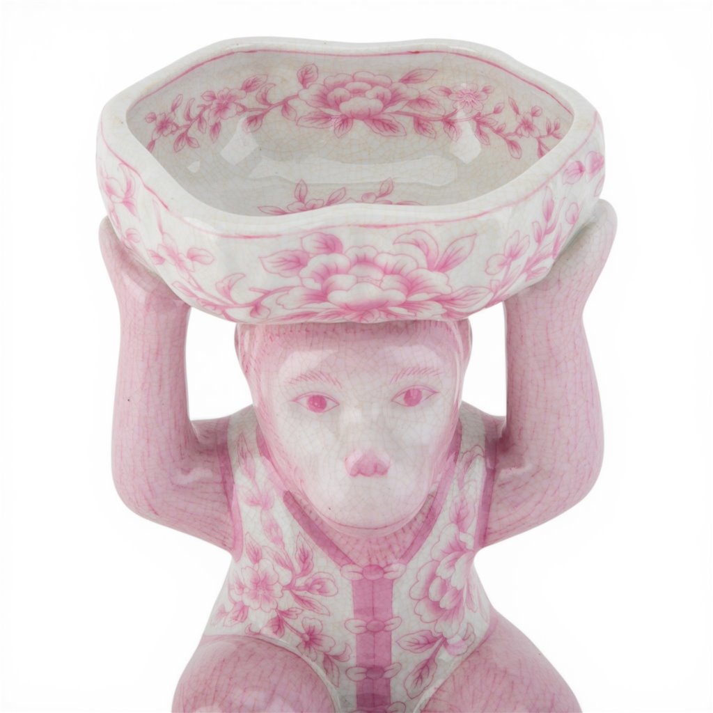 Danny's Fine Porcelain Home Decor Danny's Fine Porcelain Porcelain Monkey Figure Bowl-Pink Floral