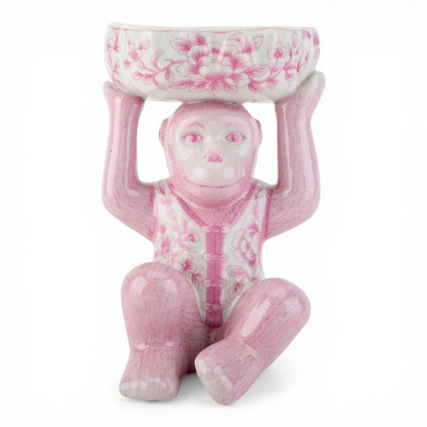 Danny's Fine Porcelain Home Decor Danny's Fine Porcelain Porcelain Monkey Figure Bowl-Pink Floral