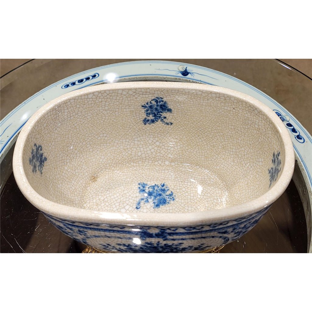 Danny's Fine Porcelain Home Decor Danny's Fine Porcelain Porcelain Oval Basin- Blue Bouquet 14093