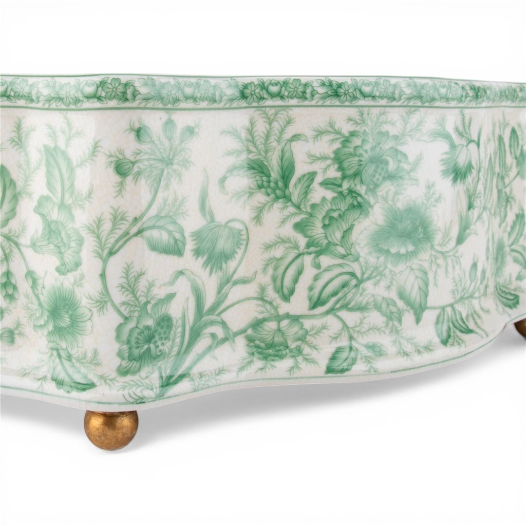 Danny's Fine Porcelain Home Decor Danny's Fine Porcelain Porcelain Oval Basin with Ormolu Handles-Green Primrose