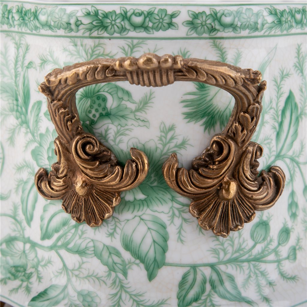 Danny's Fine Porcelain Home Decor Danny's Fine Porcelain Porcelain Oval Basin with Ormolu Handles-Green Primrose