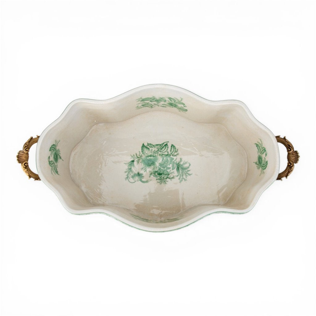 Danny's Fine Porcelain Home Decor Danny's Fine Porcelain Porcelain Oval Basin with Ormolu Handles-Green Primrose