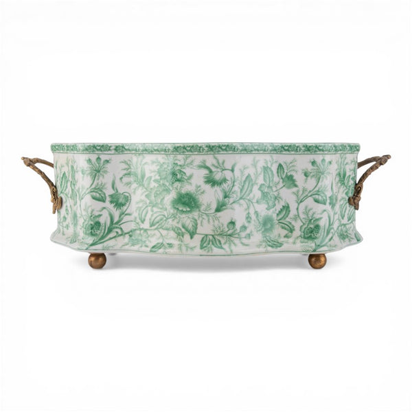 Danny's Fine Porcelain Home Decor Danny's Fine Porcelain Porcelain Oval Basin with Ormolu Handles-Green Primrose