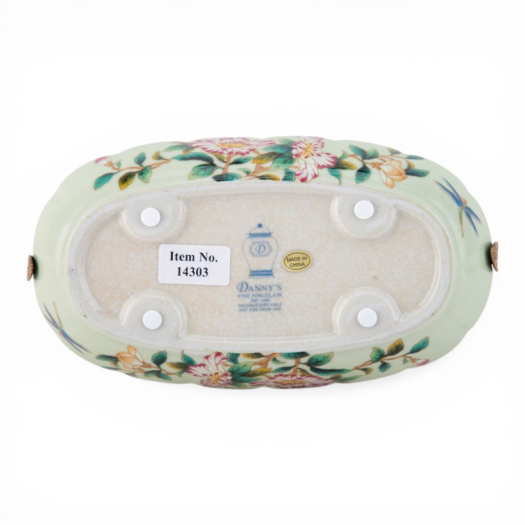 Danny's Fine Porcelain Home Decor Danny's Fine Porcelain Porcelain Oval Basket with Ormolu Handle-Floral Vine
