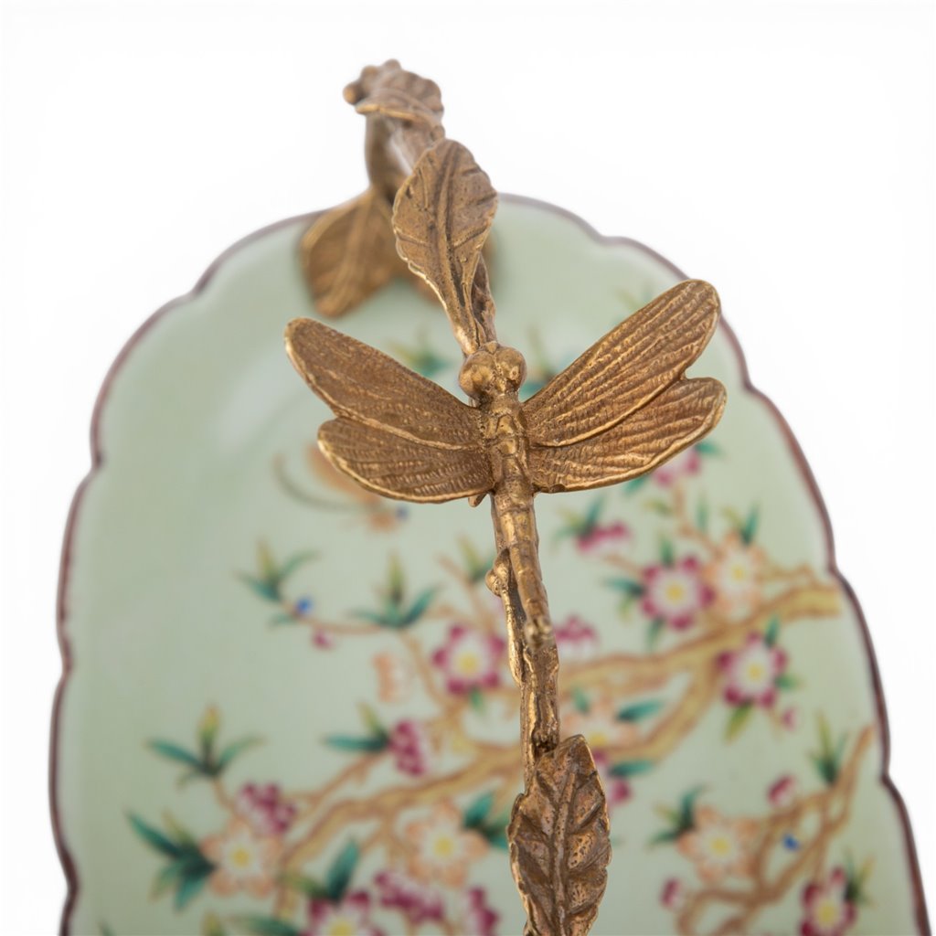Danny's Fine Porcelain Home Decor Danny's Fine Porcelain Porcelain Oval Basket with Ormolu Handle-Floral Vine