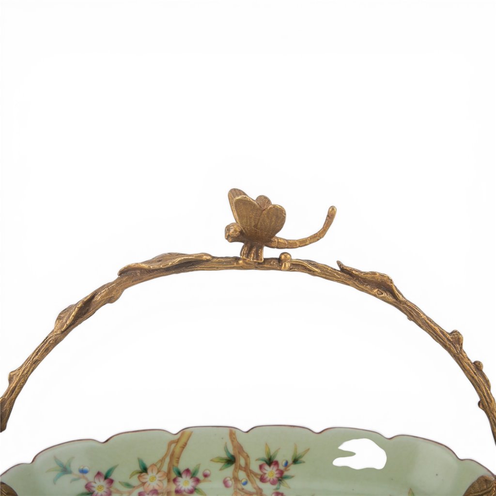 Danny's Fine Porcelain Home Decor Danny's Fine Porcelain Porcelain Oval Basket with Ormolu Handle-Floral Vine