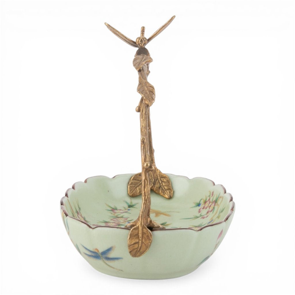 Danny's Fine Porcelain Home Decor Danny's Fine Porcelain Porcelain Oval Basket with Ormolu Handle-Floral Vine