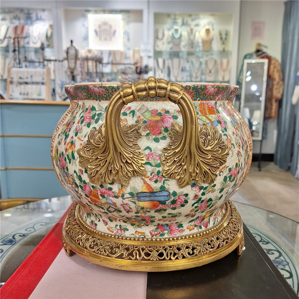Danny's Fine Porcelain Home Decor Danny's Fine Porcelain Porcelain Oval Planter with Bronze Ormolu - Imperial Phoenix