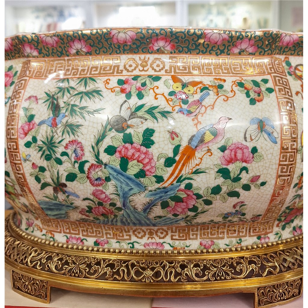 Danny's Fine Porcelain Home Decor Danny's Fine Porcelain Porcelain Oval Planter with Bronze Ormolu - Imperial Phoenix