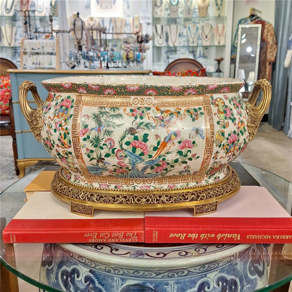 Danny's Fine Porcelain Home Decor Danny's Fine Porcelain Porcelain Oval Planter with Bronze Ormolu - Imperial Phoenix