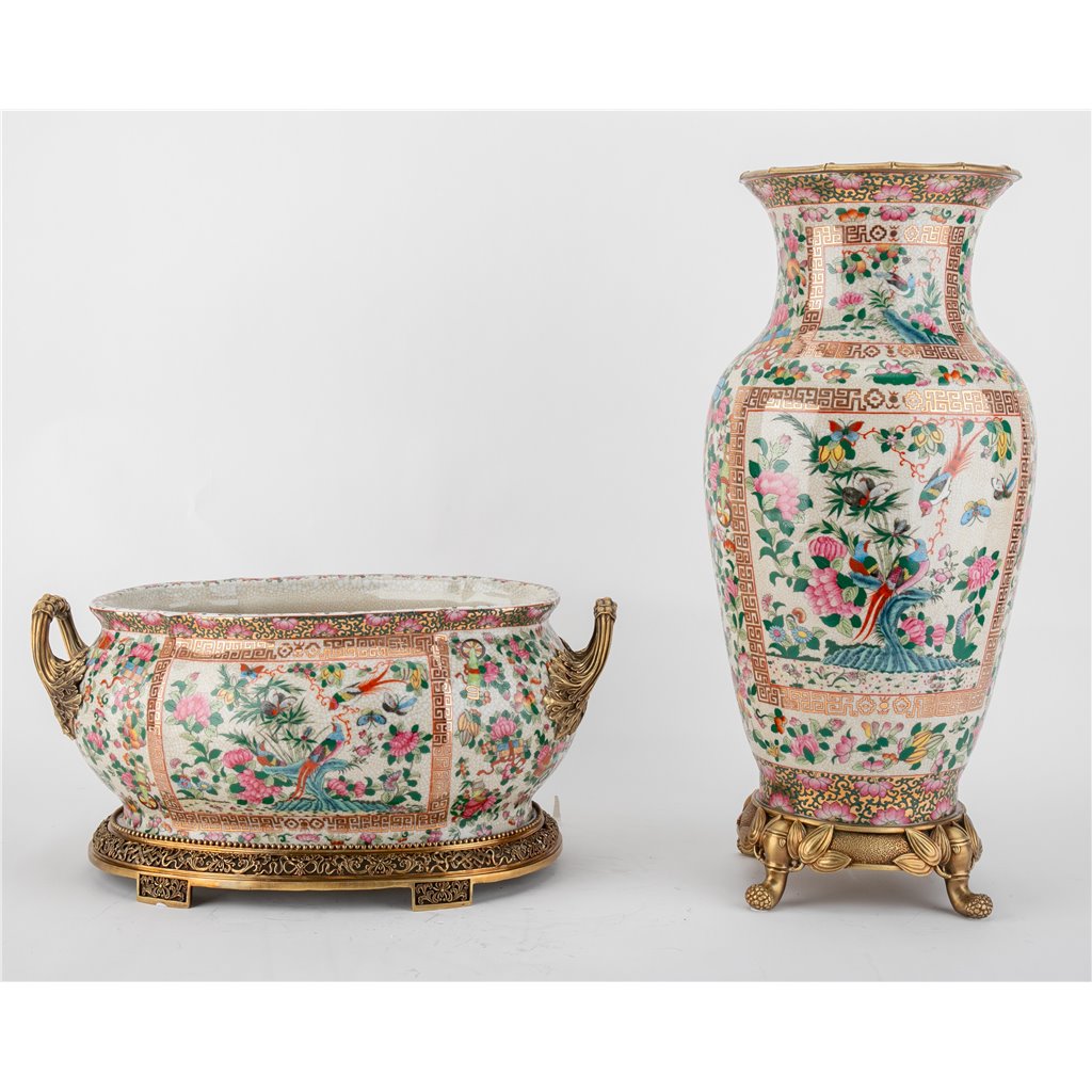 Danny's Fine Porcelain Home Decor Danny's Fine Porcelain Porcelain Oval Planter with Bronze Ormolu - Imperial Phoenix