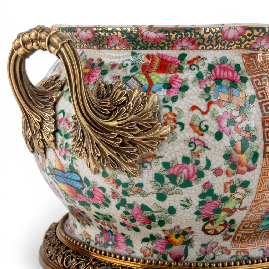 Danny's Fine Porcelain Home Decor Danny's Fine Porcelain Porcelain Oval Planter with Bronze Ormolu - Imperial Phoenix