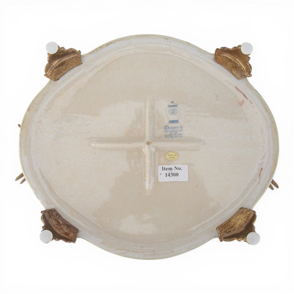 Danny's Fine Porcelain Home Decor Danny's Fine Porcelain Porcelain Oval Planter with Ormolu Dragonfly Handles-Floral Vine