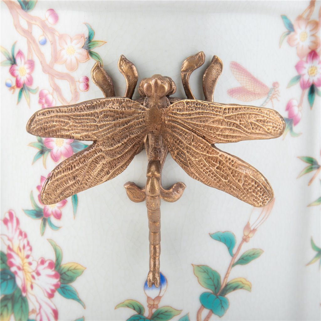 Danny's Fine Porcelain Home Decor Danny's Fine Porcelain Porcelain Oval Planter with Ormolu Dragonfly Handles-Floral Vine
