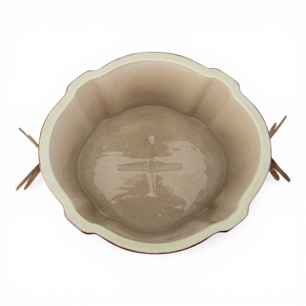 Danny's Fine Porcelain Home Decor Danny's Fine Porcelain Porcelain Oval Planter with Ormolu Dragonfly Handles-Floral Vine